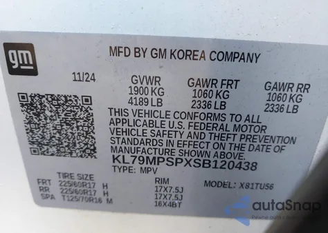 2025 Chevrolet Trailblazer Fwd Lt из США, поврежденный, VIN KL79MPSPXSB120438